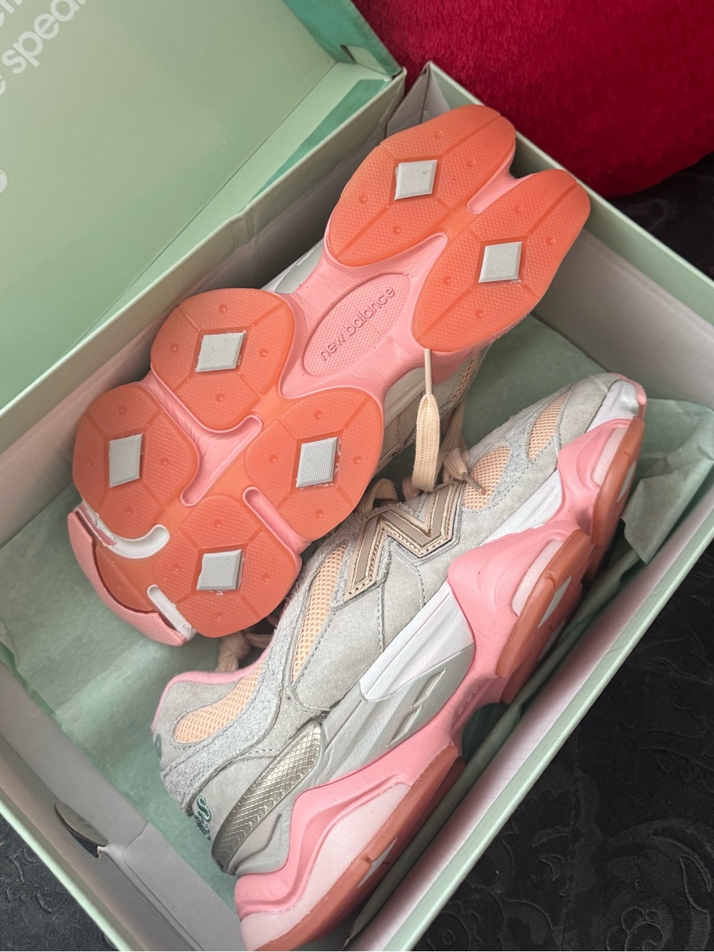 New Balance Men Cream, Pink & Light Green Sneakers - Picture 3 of 3